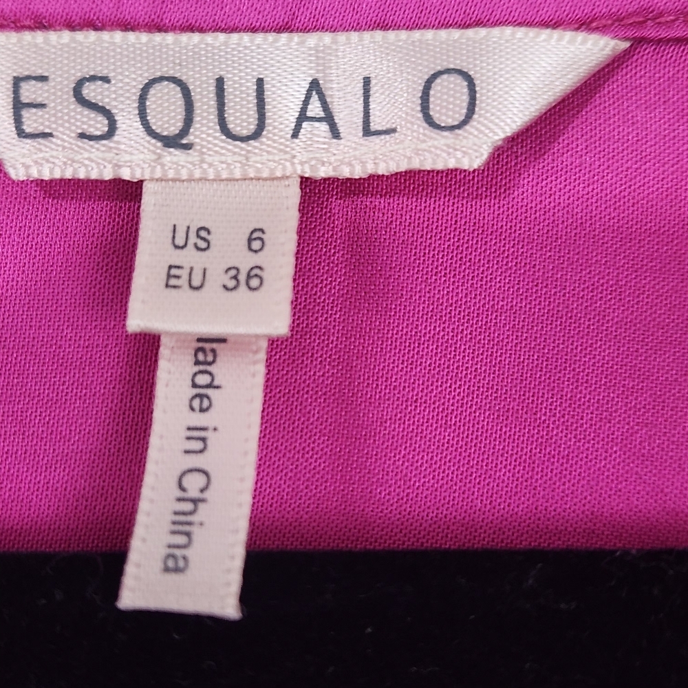 Esqualo Fuchsia Satin V-Neck Blouse Size 6 - Picture 8 of 10